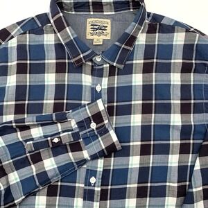 Ace Rivington Plaid Button Down Mens XL Blue Navy White Long Sleeve Cotton Shirt